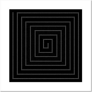 Black Background with White Dotted Line, Square Bullseye Pattern no.1 Posters and Art